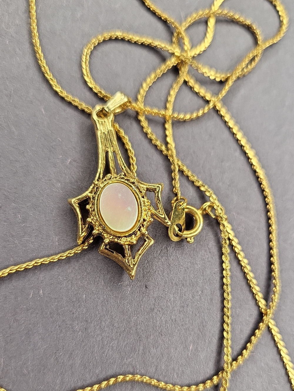 Gold Opal-Effect Pendant Necklace